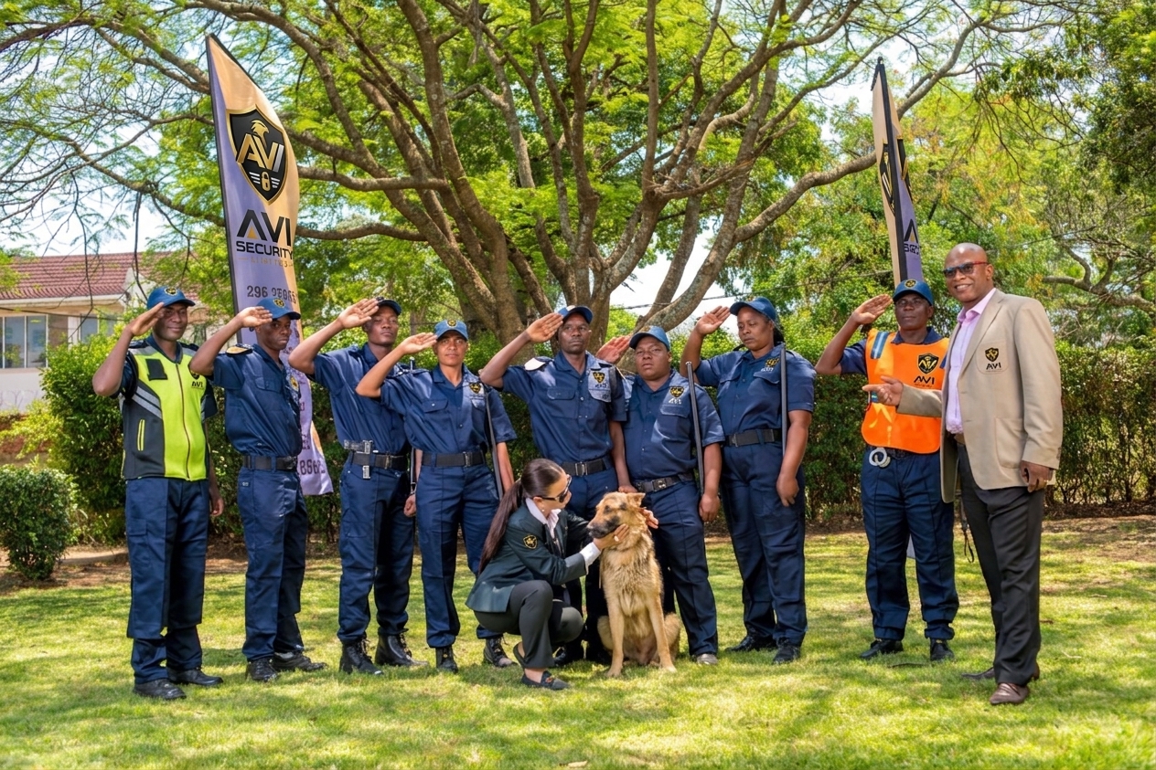 AVI Security team with trained guard dog